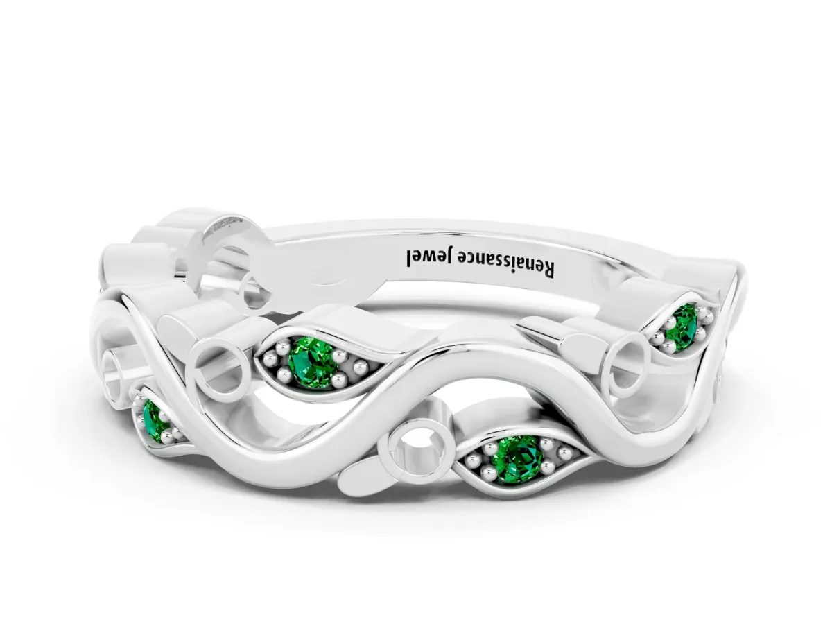 Marquise Emerald Vine Eternity Band with Bezel Setting Silver