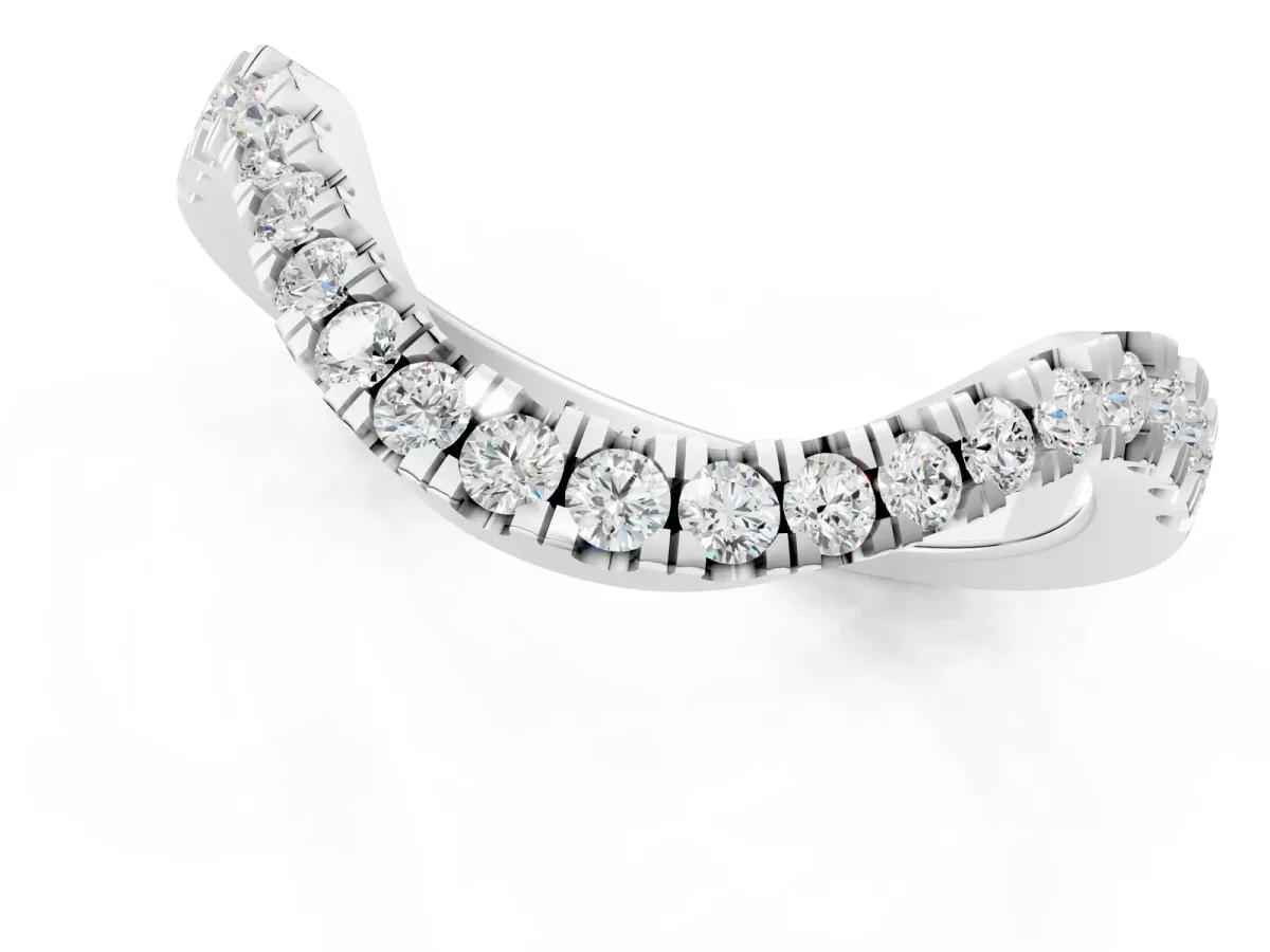 Curved Pavé Round Diamond Eternity Band with Shared Prong Setting Silver