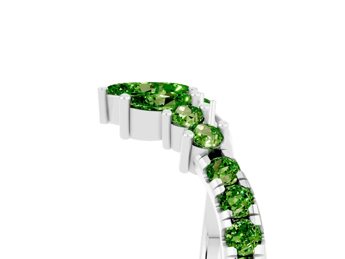 Chevron Marquise and Round Peridot Open Band with Prong Setting Platinum