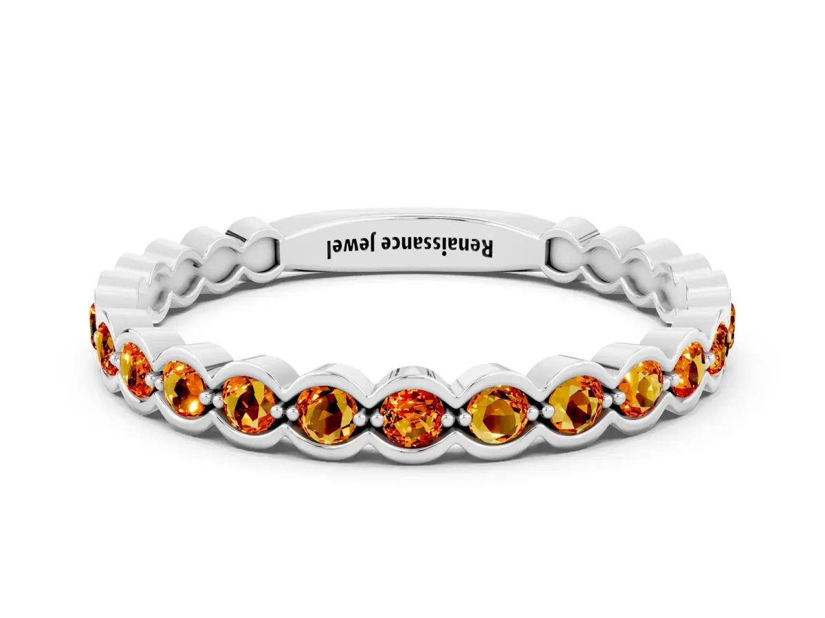 Round Citrine Bezel Set Eternity Band Silver