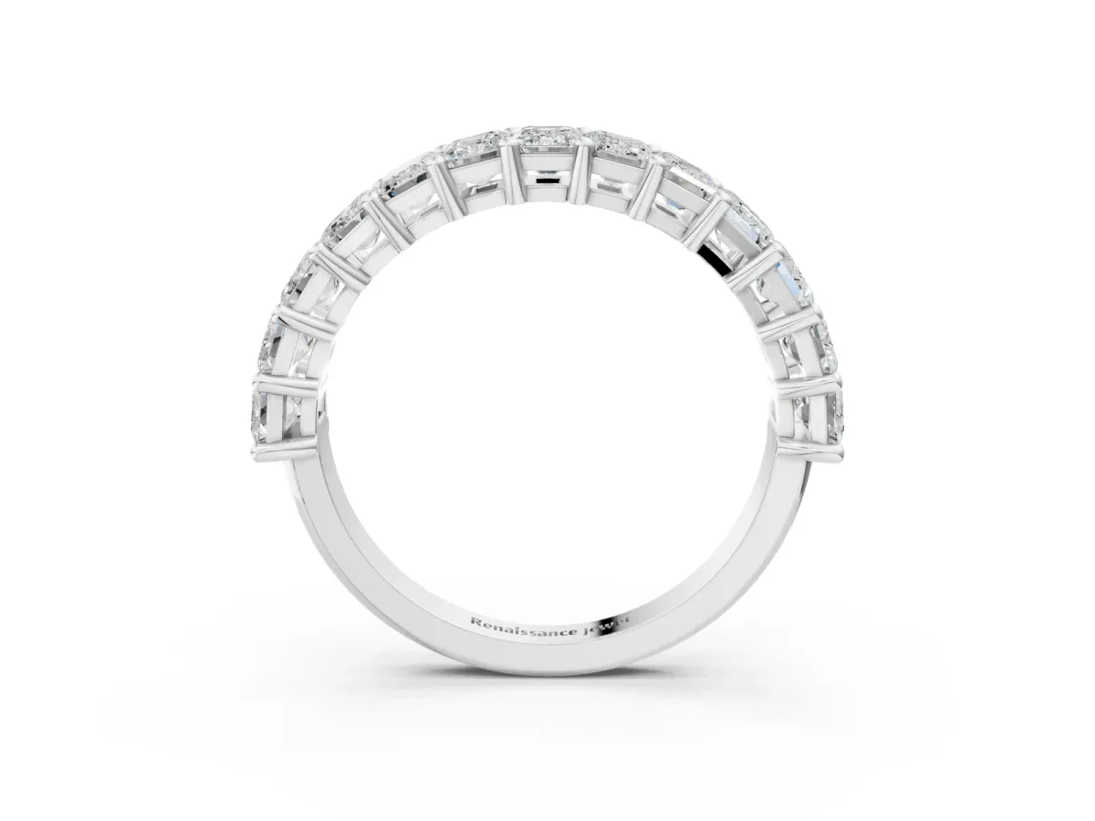 emerald Cut half eternity band with shared prong setting Silver