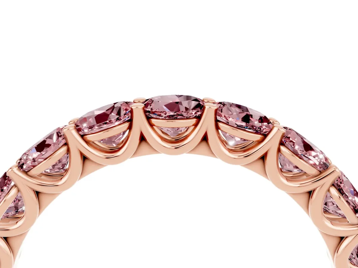Round Morganite Shared Prong Eternity Band Rose gold