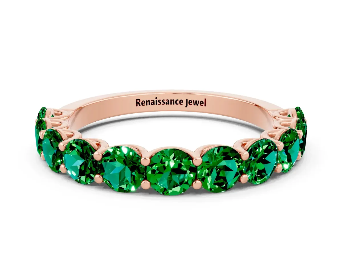 Round Emerald Shared Prong Eternity Band Rose gold