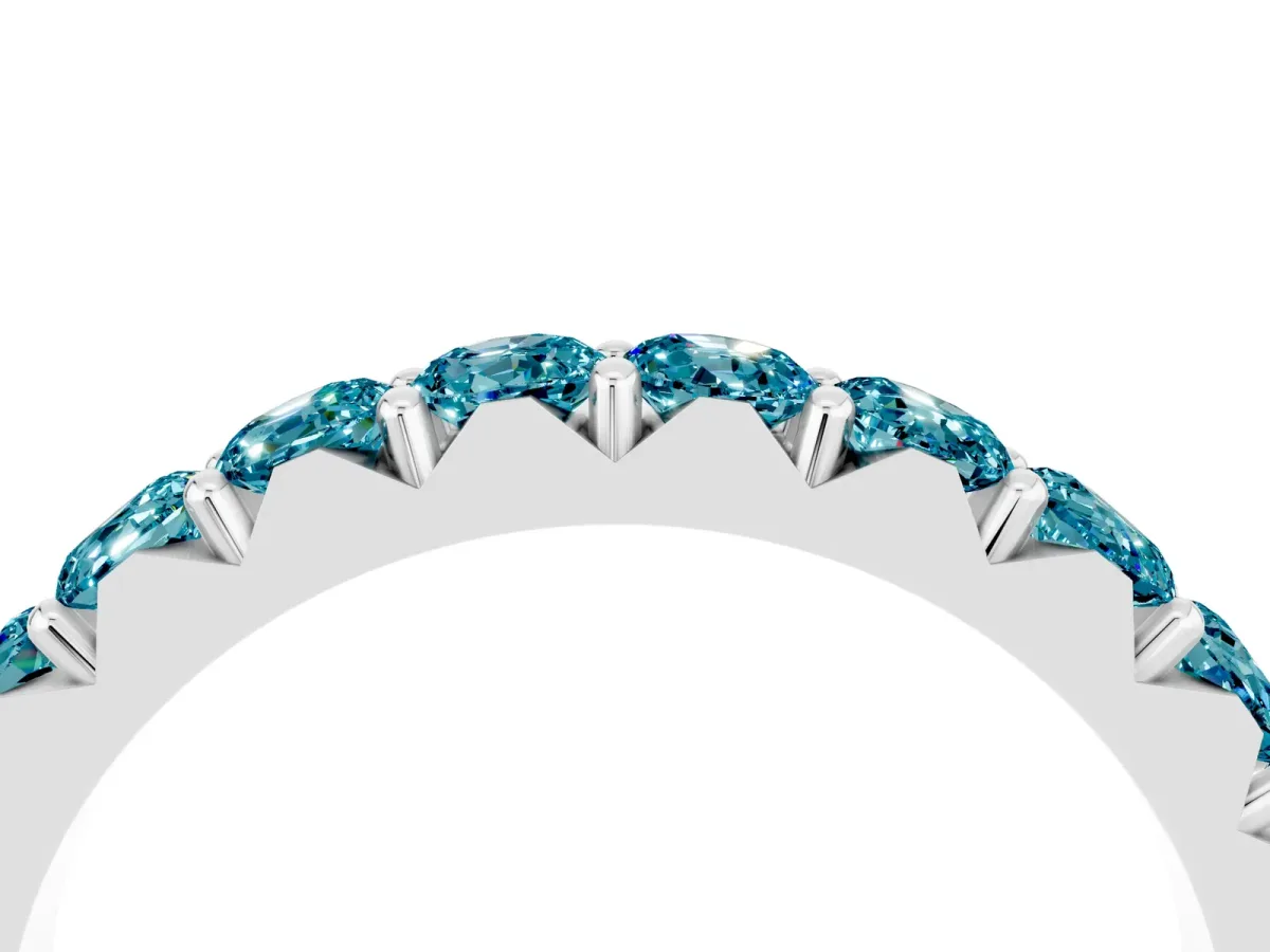 Round Blue Topaz Half Eternity Band with Classic Prong Setting Silver
