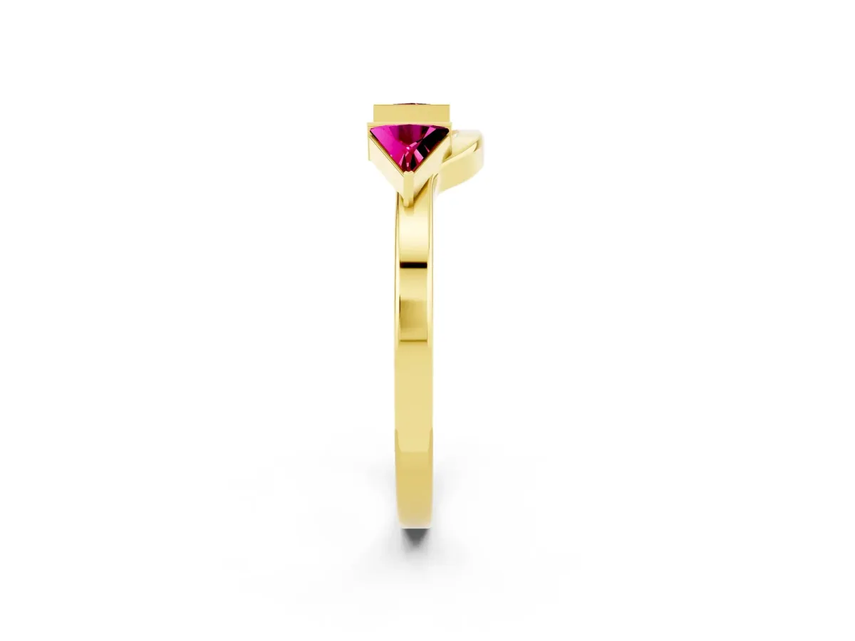 Trillion Garnet Open Band Ring with Bezel Setting Yellow gold