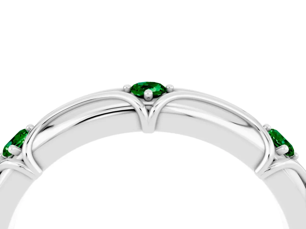 Round Emerald Prong Set Milgrain Eternity Band Platinum