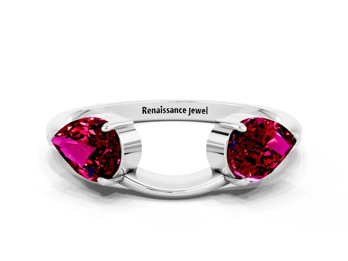 Two-Stone Pear Garnet Bypass Ring with Prong Setting Silver