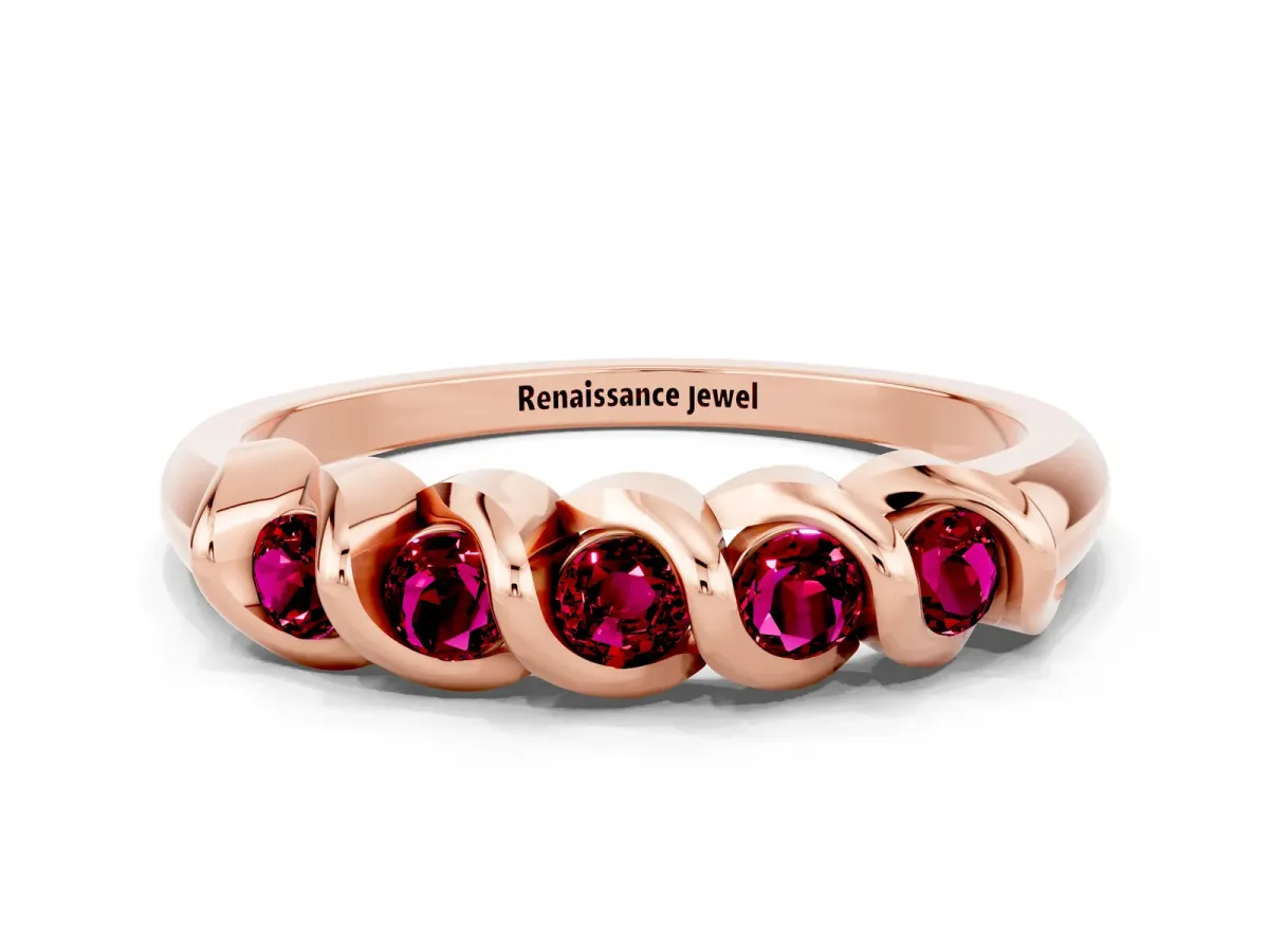 Round Garnet Eternity Band with Twist Prong Setting Rose gold