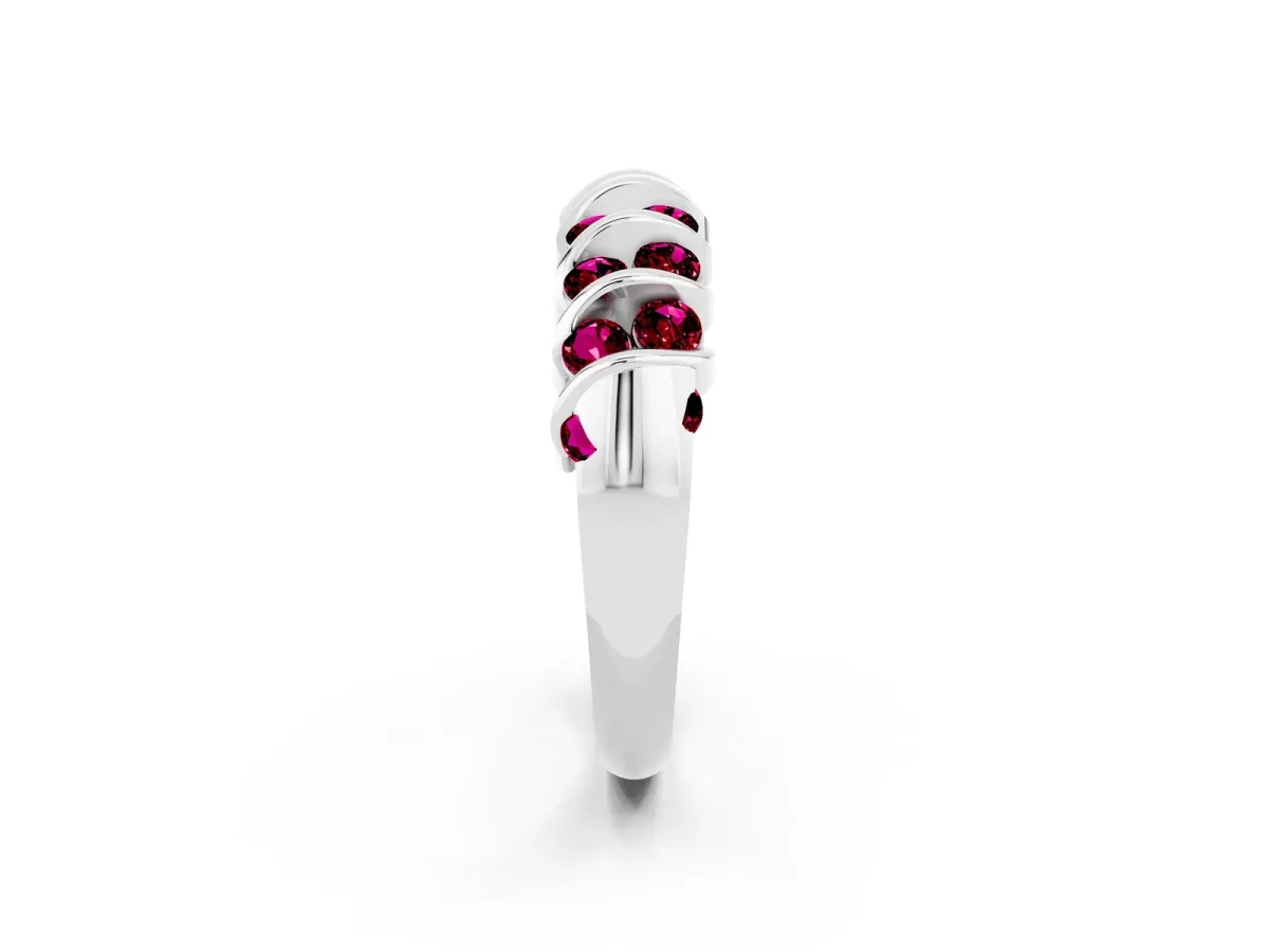 Channel Set Round Garnet Multi-Row Band Silver