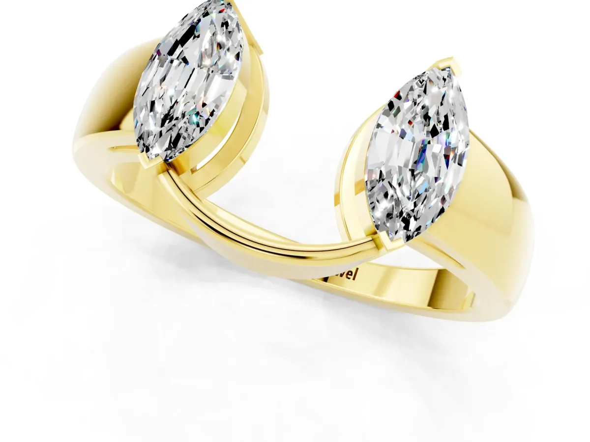 Marquise Moissanite Open Band Ring with Tension Setting Yellow gold