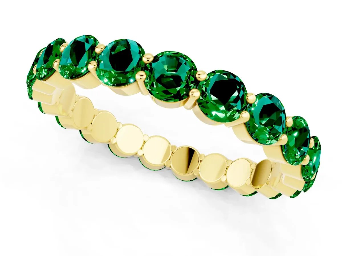 Round Emerald Eternity Band with U-Prong Setting Yellow gold
