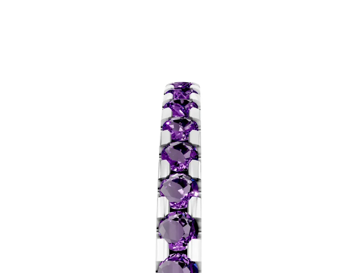 Round Amethyst Pavé Set Eternity Band with Micro Prong Setting Silver