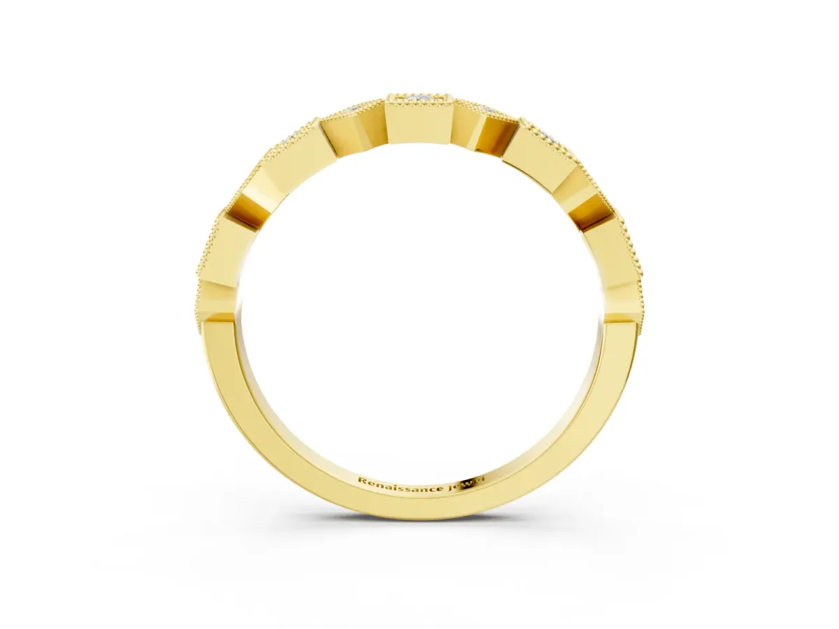 Milgrain Square Diamond Eternity Band with Bezel Setting Yellow gold