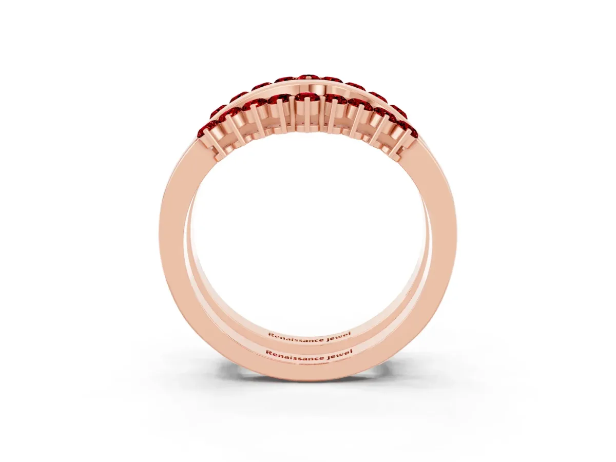 Round Ruby Chevron Contour Band with Prong Setting Rose gold