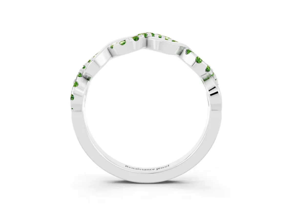 Twist Infinity Round Peridot Band with Pavé Setting Silver