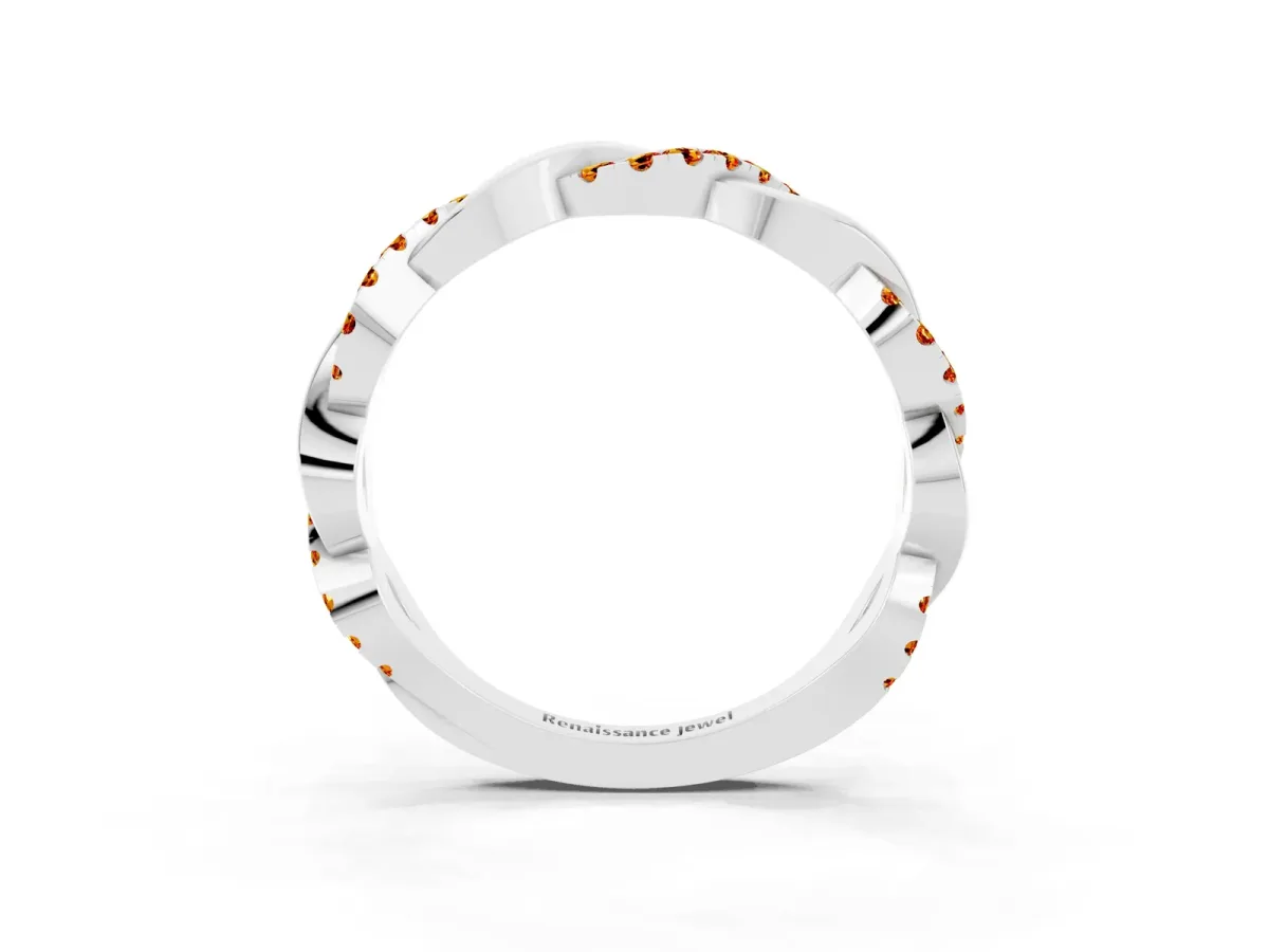 Pavé Round Citrine Twist Eternity Band with Shared Prong Setting Platinum