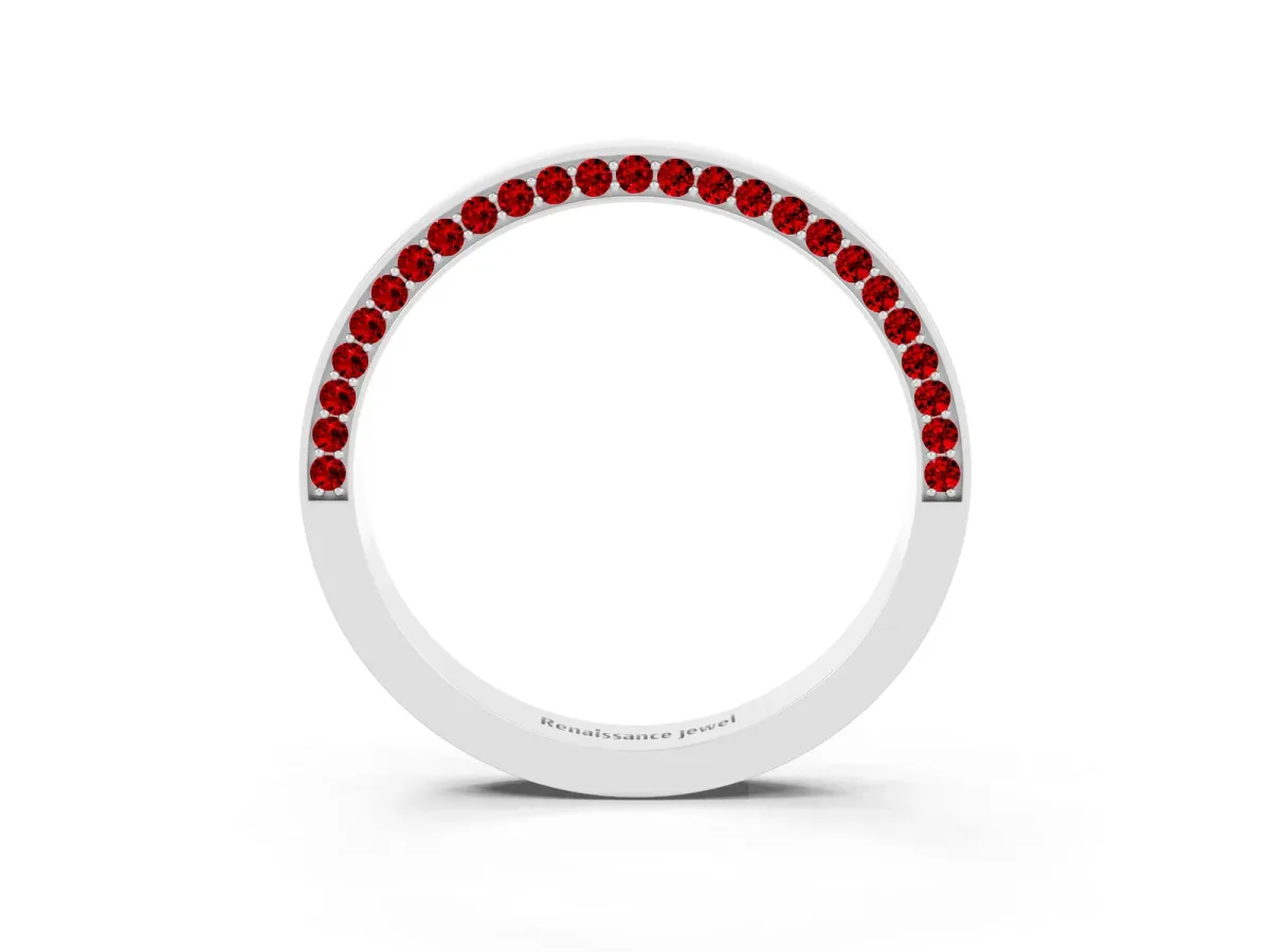 Pavé Round Ruby Channel Set Band Silver