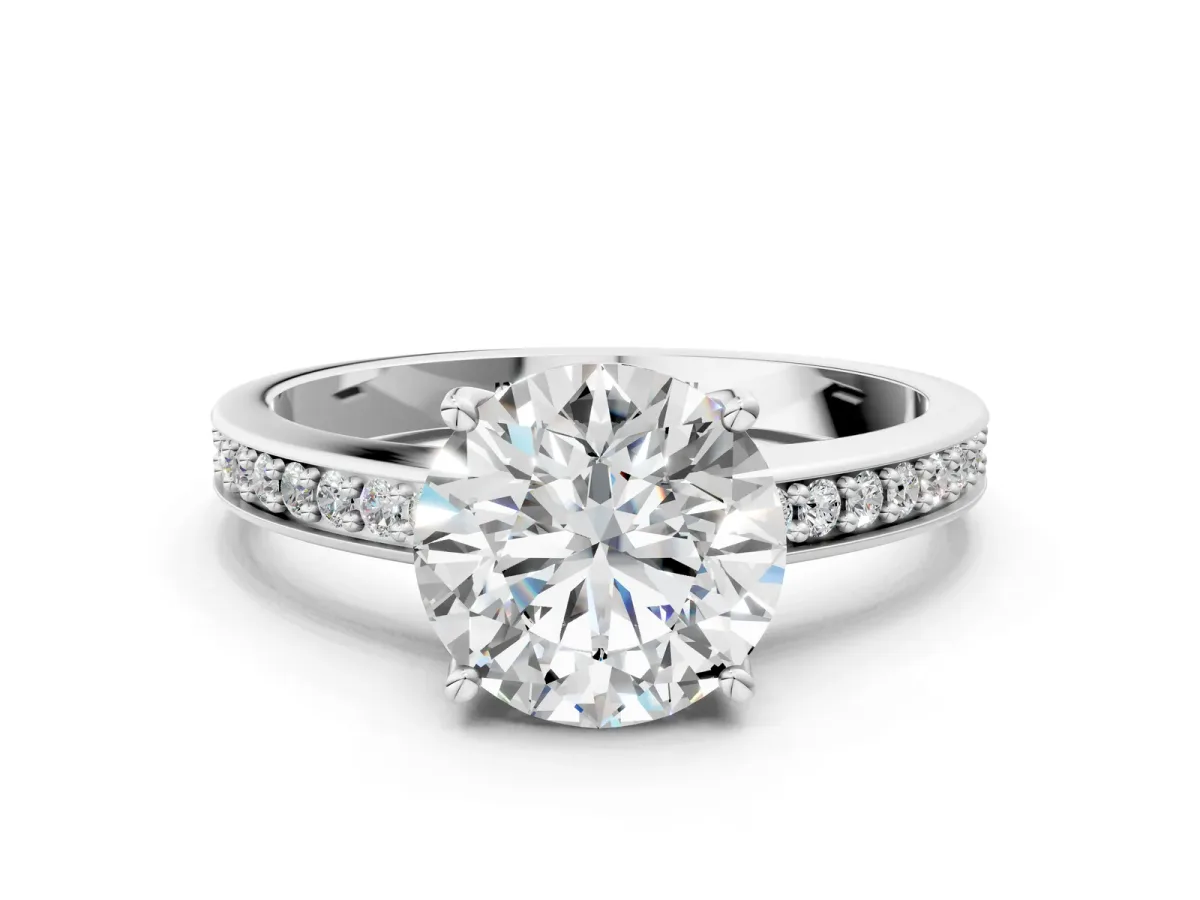 Round Cut Solitaire Pavé Band Prong Setting Ring Silver