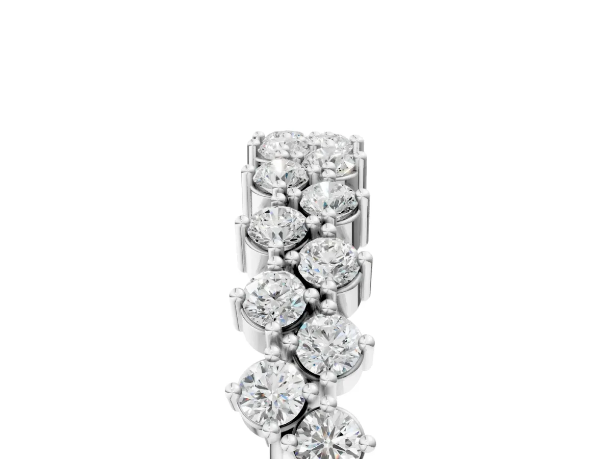 Round Diamond Prong Set Chevron Band Silver
