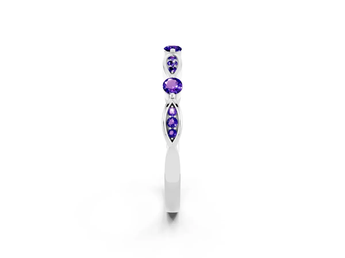 Marquise and Round Tanzanite Milgrain Band with Bezel Setting Silver
