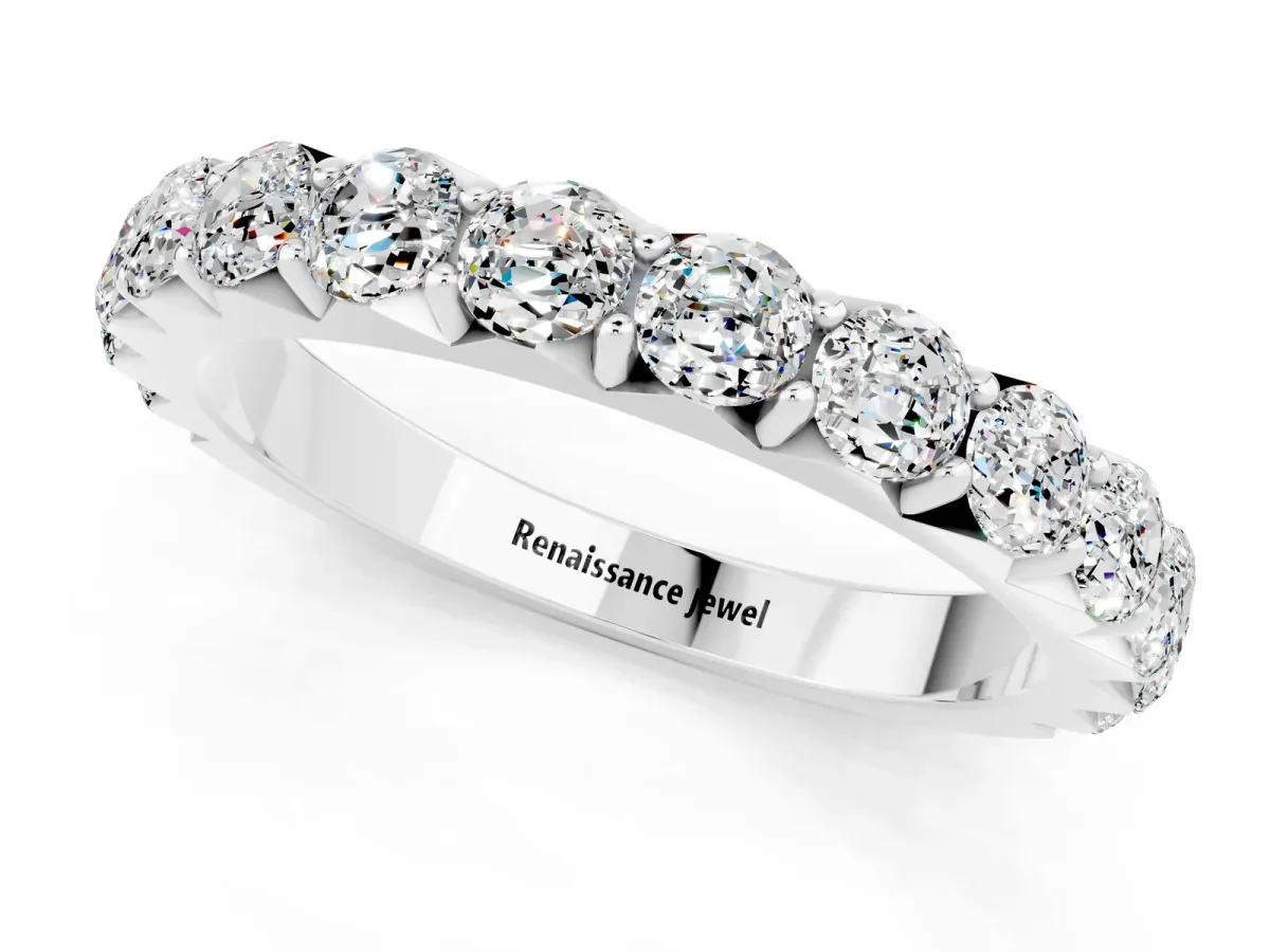Round Moissanite Half Eternity Band with Classic Prong Setting Silver