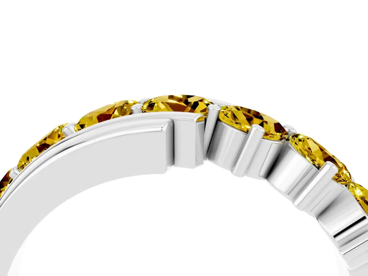 Round Yellow Sapphire Wave Band with Channel and Shared Prong Setting White gold