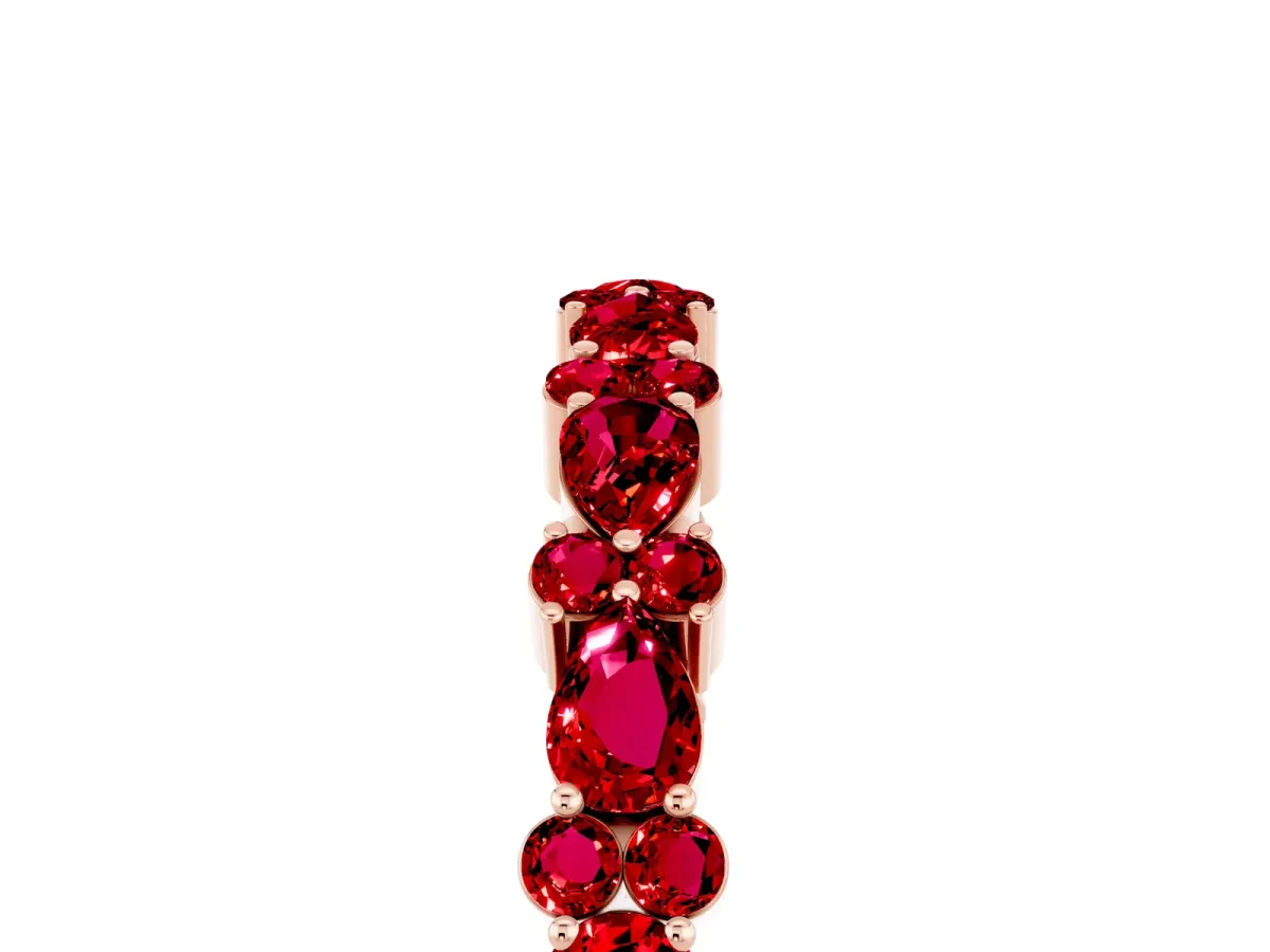 Pear and Round Ruby Wedding Band Rose gold