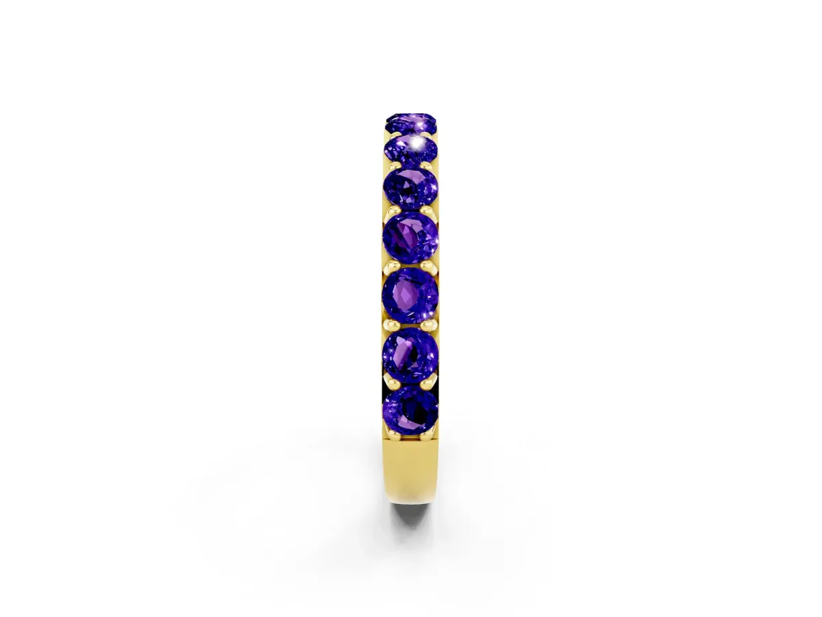 Round Tanzanite Half Eternity Band with Classic Prong Setting Yellow gold