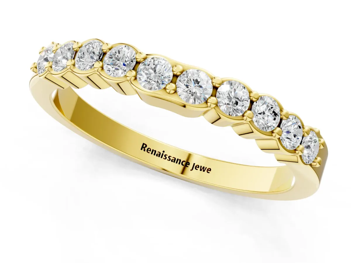 Round Diamond Half-Eternity Band with U-Prong Setting Yellow gold