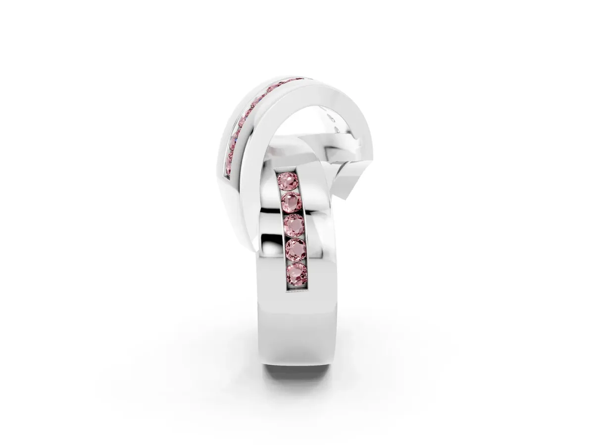 Pavé Round Morganite Crossover Band with Channel Setting Platinum