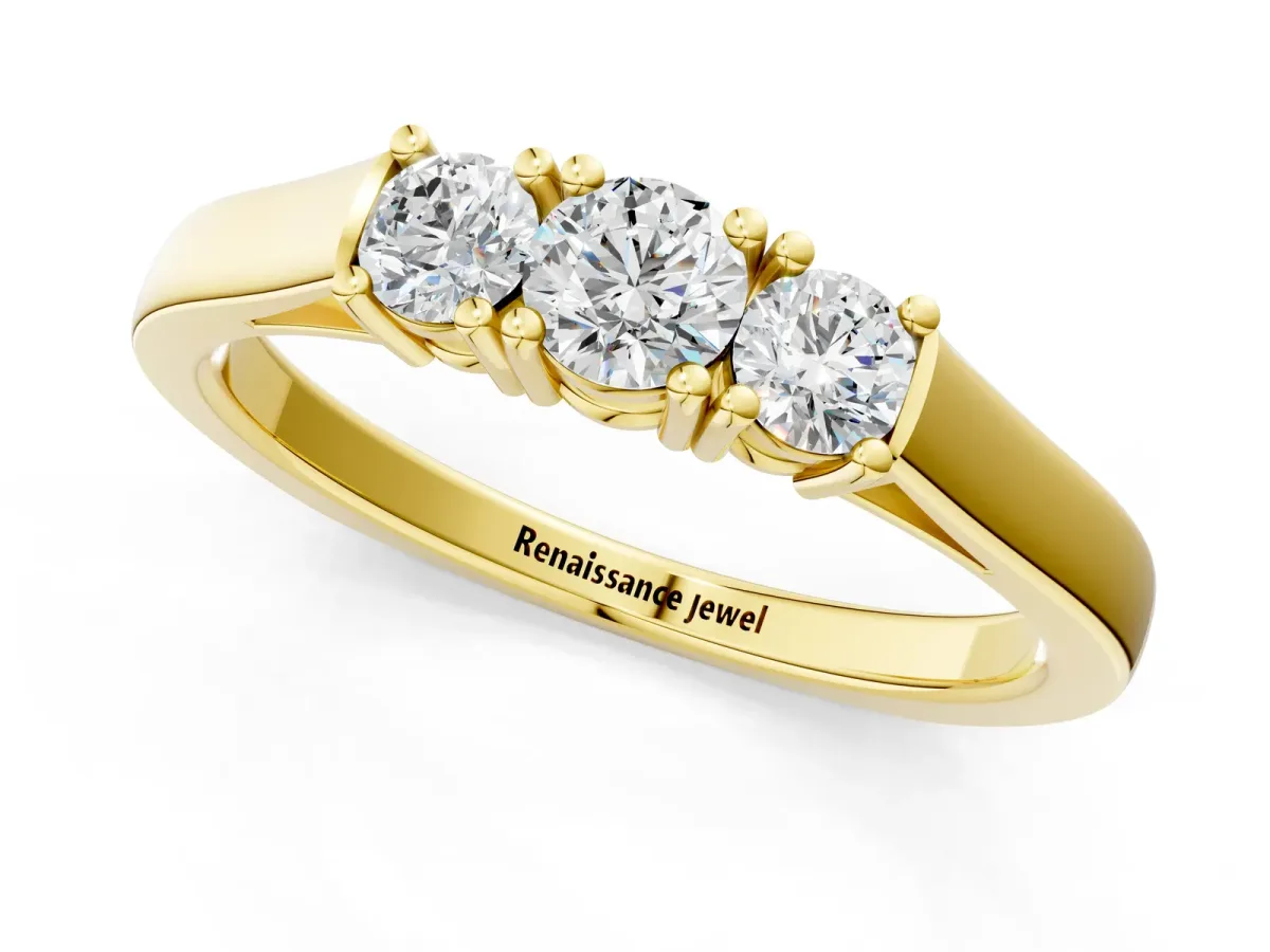 Three-Stone Round Cut Diamond Channel Set Band with Prong Setting Yellow gold