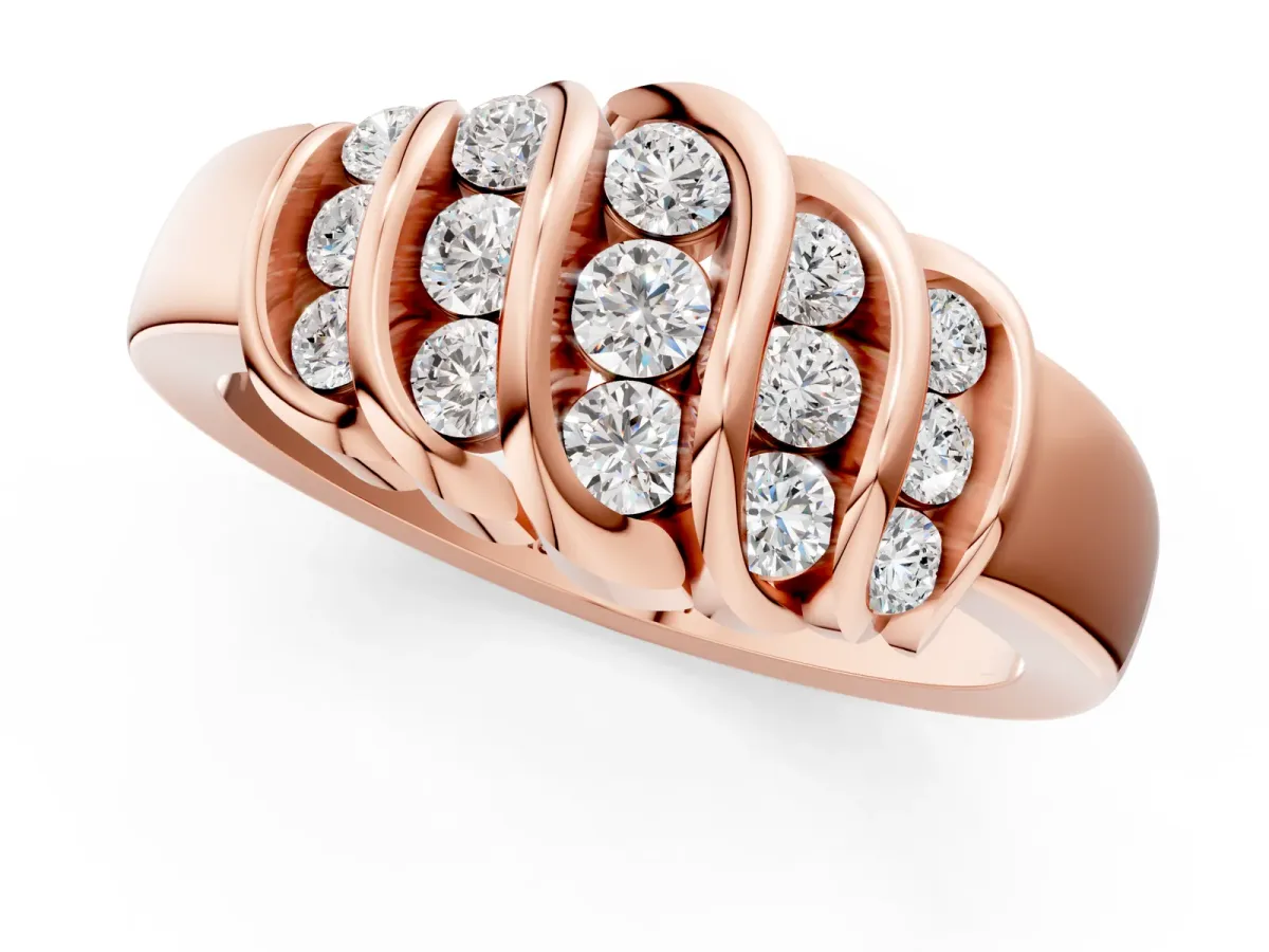 Round Diamond Multi-Row Crossover Band Rose gold