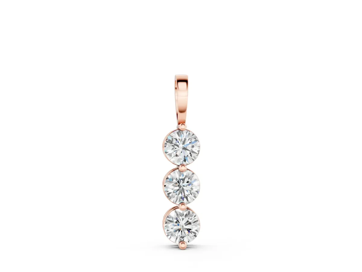 Three-Stone Round Diamond Drop Pendant with Four-Prong Setting Rose gold