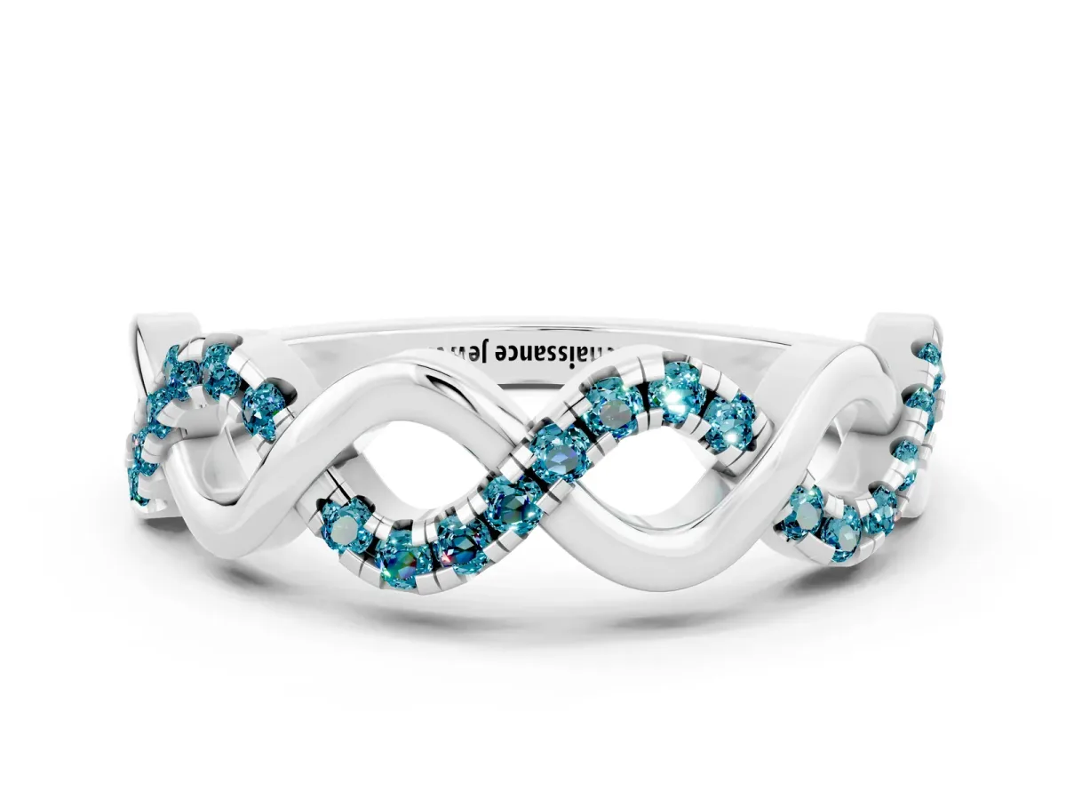 Twist Infinity Round Blue Topaz Band with Pavé Setting Silver