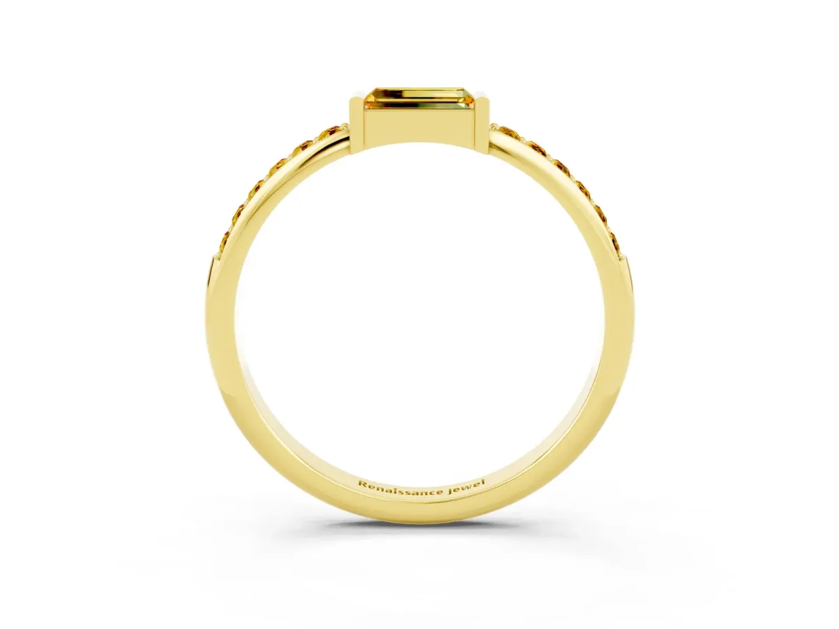 Baguette Citrine Pavé Band with Bar Setting Yellow gold