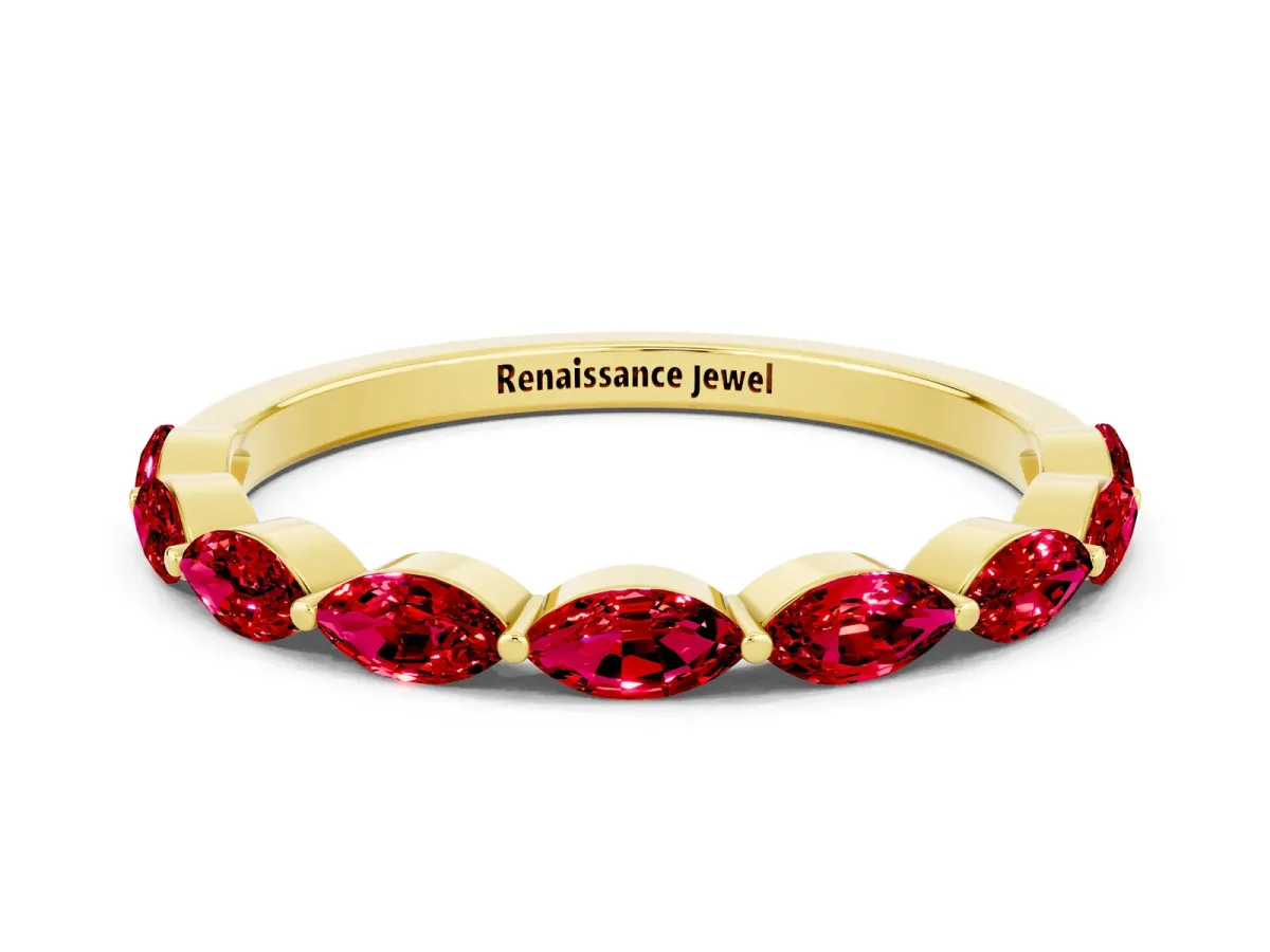 Marquise Ruby Half Eternity Band with Prong Setting Yellow gold