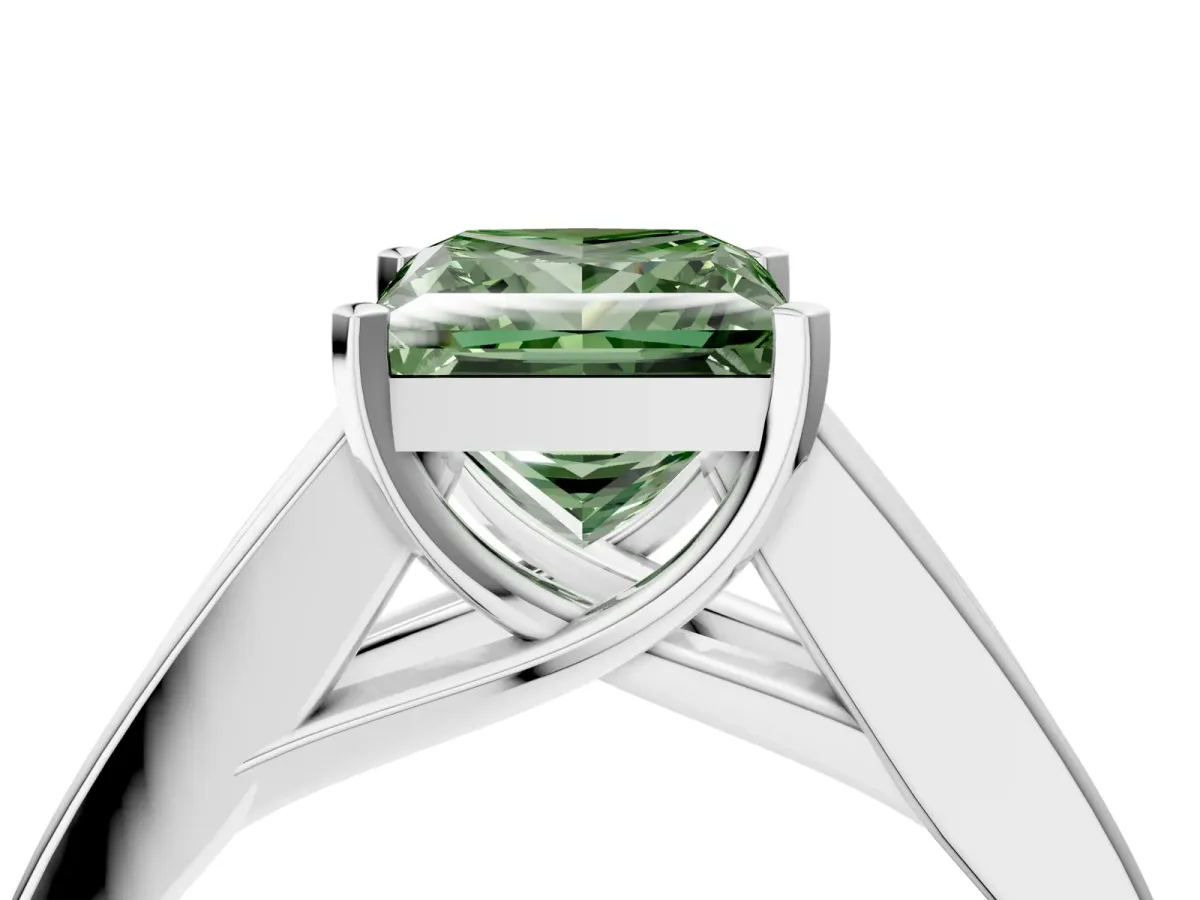 Fancy Green Princess Cut Cut Channel Set Solitaire Ring with Four-Prong Setting Silver