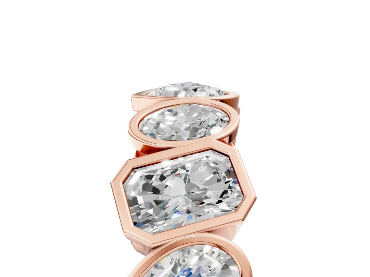 Mixed Shape Diamond Bezel Set Eternity Wedding Band Rose gold