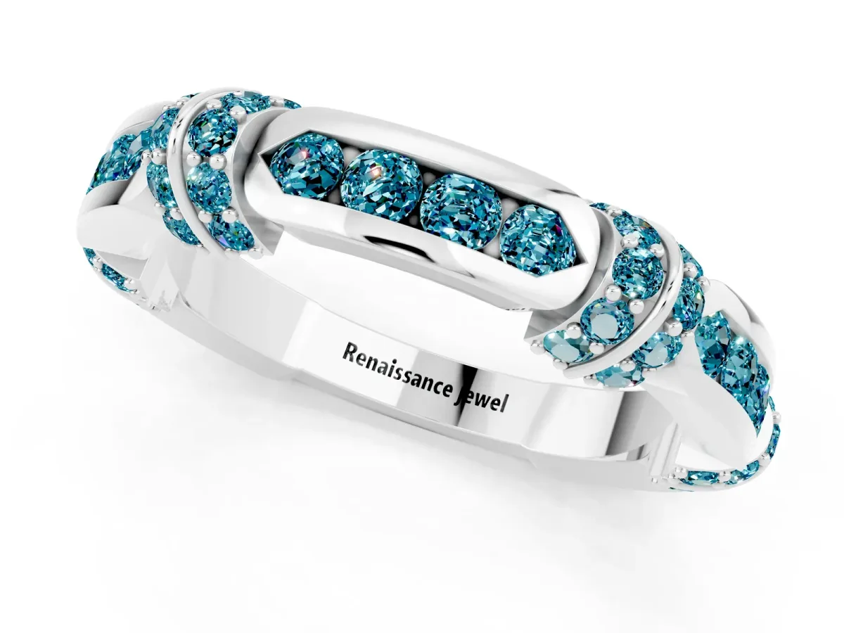 Pavé Round Blue Topaz Link Band with Bezel Setting Silver