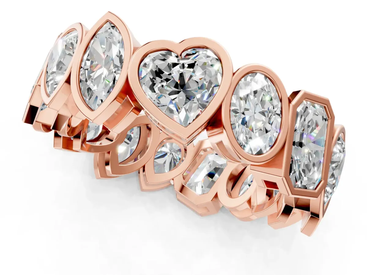 Mixed Shape Diamond Bezel Set Eternity Wedding Band Rose gold
