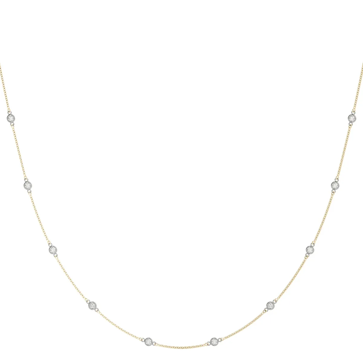 Bezel-Set Round Diamond Station Necklace with Cable Chain Rose gold