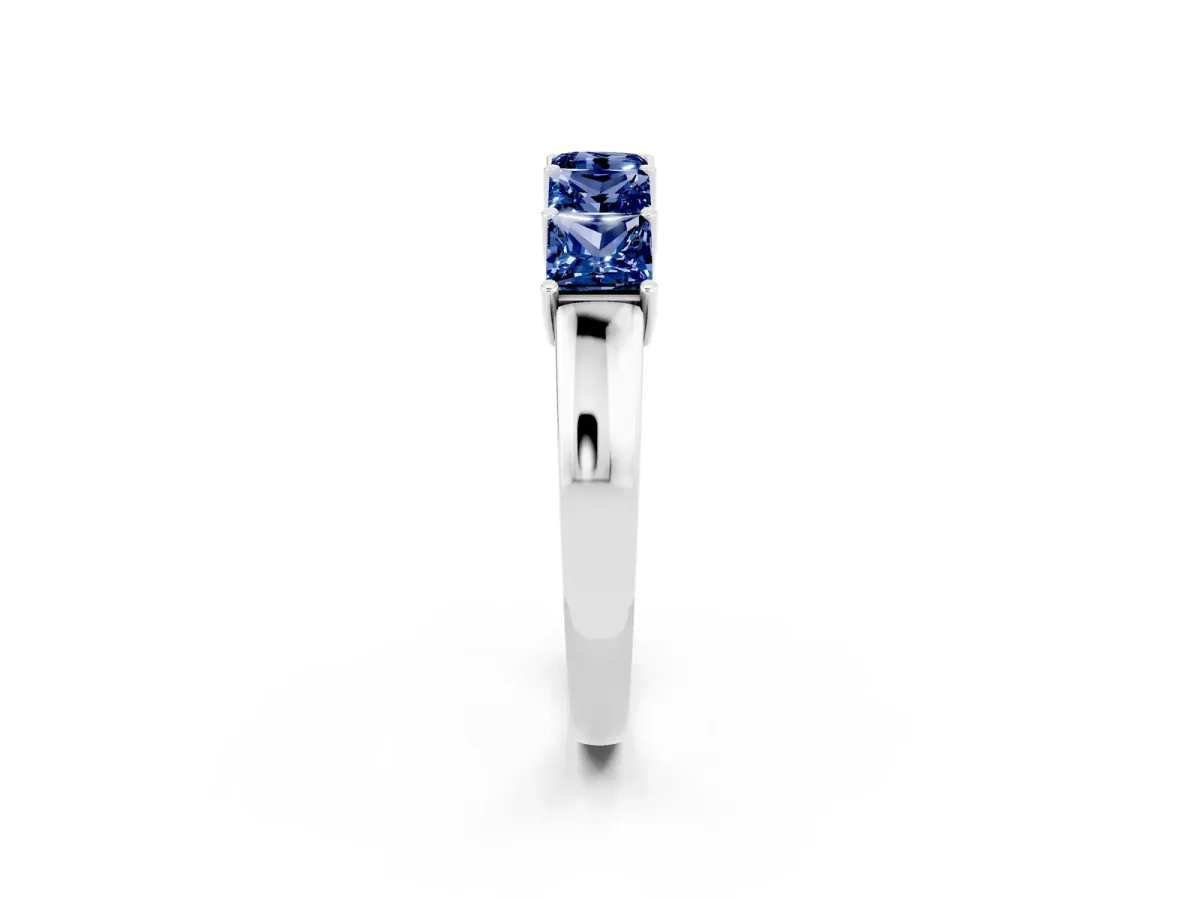 Princess Cut Five-Stone Blue Sapphire Band with Prong Setting Silver