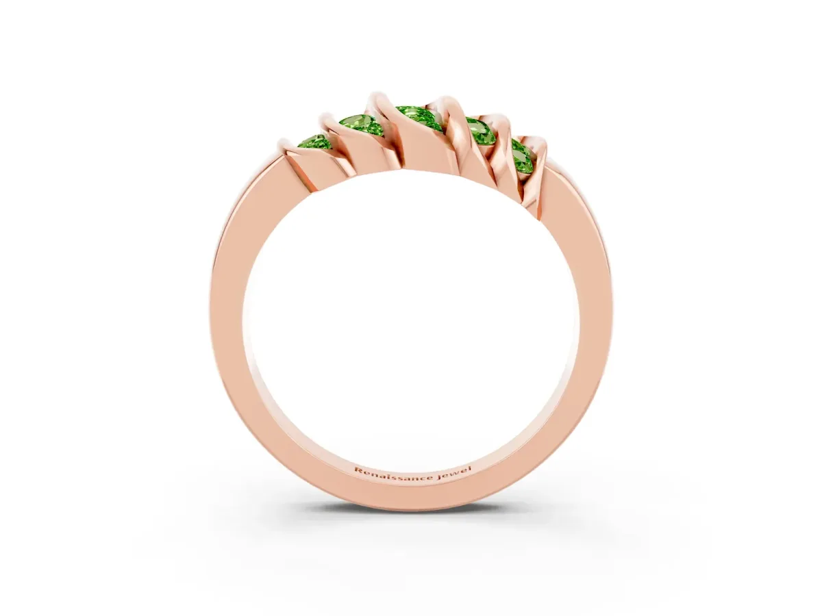 Round Peridot Multi-Row Crossover Band Rose gold