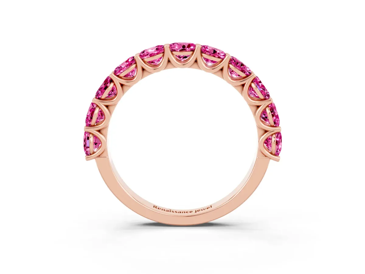Round Pink Sapphire Shared Prong Eternity Band Rose gold
