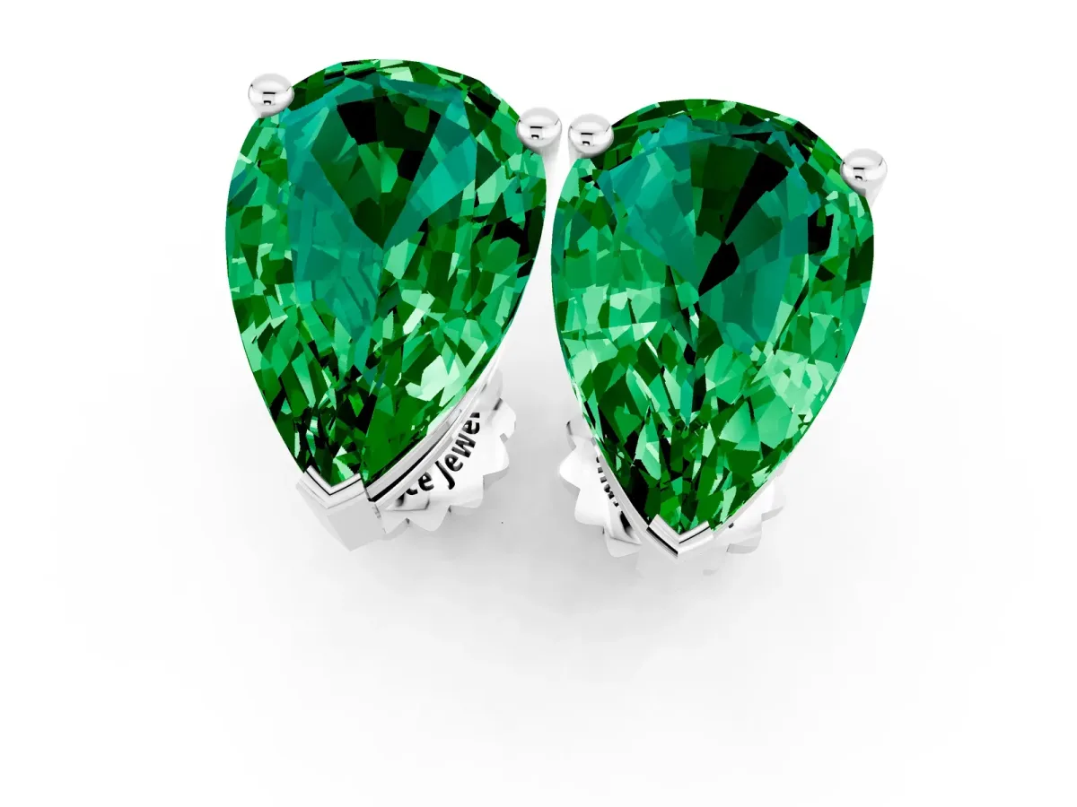 Pear Cut Emerald Stud Earrings Silver
