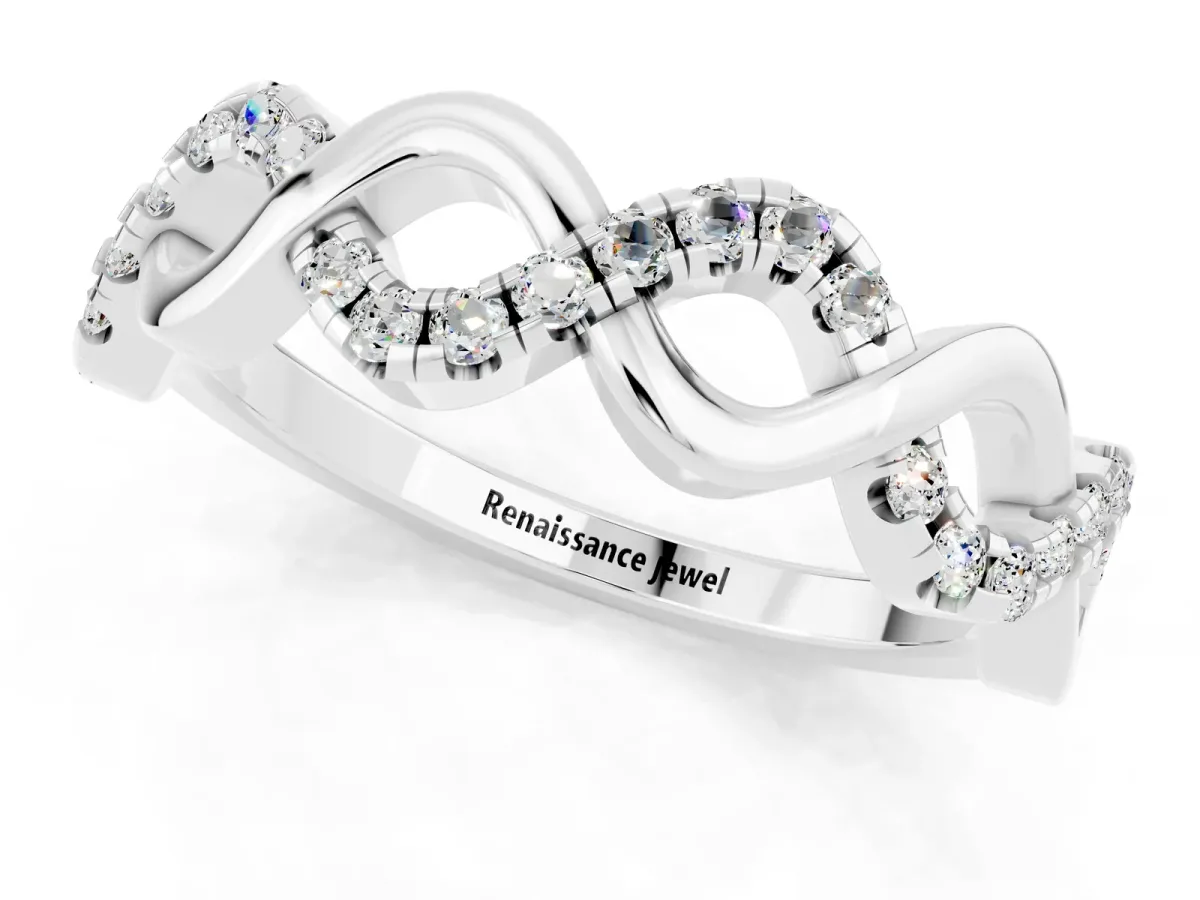 Twist Infinity Round Moissanite Band with Pavé Setting Silver