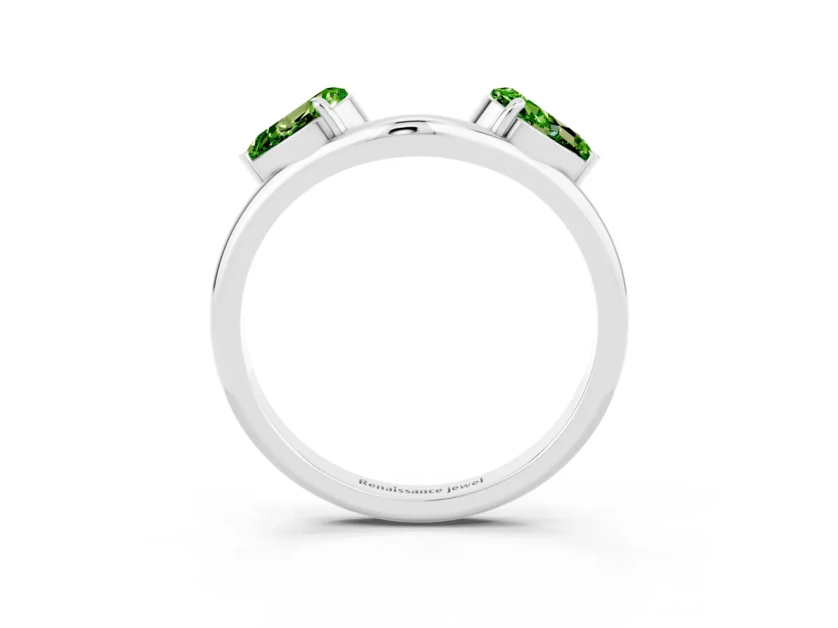 Two-Stone Pear Peridot Bypass Ring with Prong Setting Silver