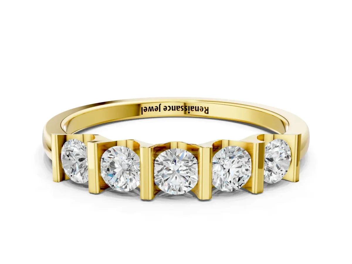 Channel-Set Round Diamond Five-Stone Band Yellow gold