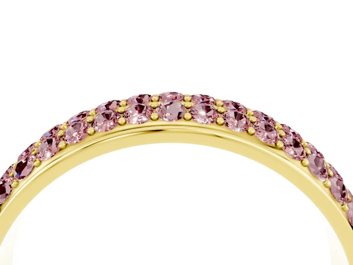 Three-Row Round Morganite Eternity Band with Shared Prong Setting Yellow gold