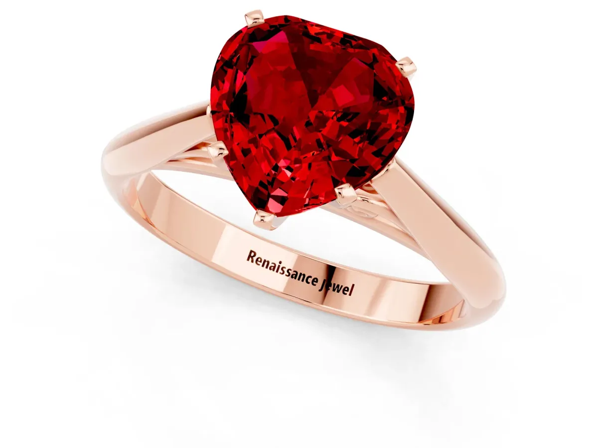 Heart Cut Ruby Solitaire Engagement Ring with Cathedral Setting and Four-Prong Mount Rose gold